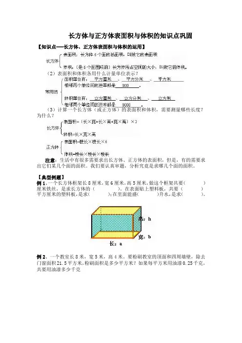 长方体与正方体表面积与体积的知识点巩固