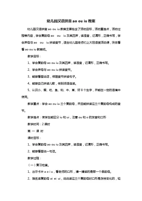 幼儿园汉语拼音ao ou iu教案