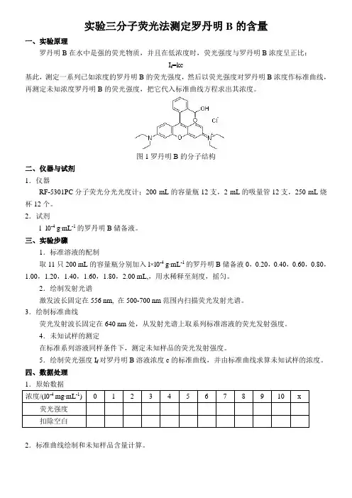 分子荧光法测罗丹明B的含量