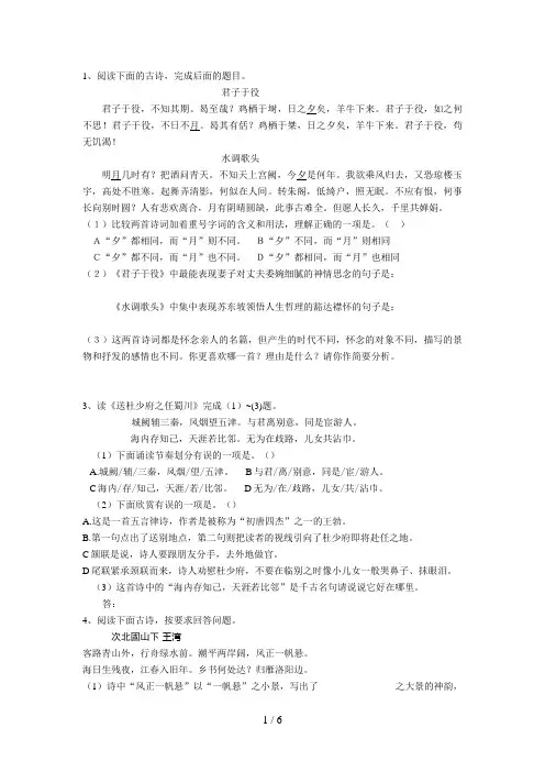 初三古诗词鉴赏总复习专题
