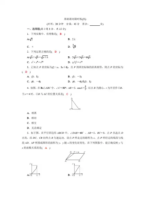 中考数学复习基础训练(有答案)(25)