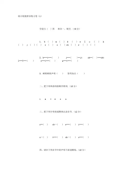 幼小衔接拼音练习卷(2)