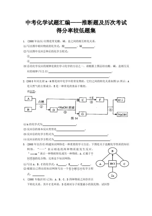 中考化学试题汇编——推断题及历次考试得分率较低题集[1]