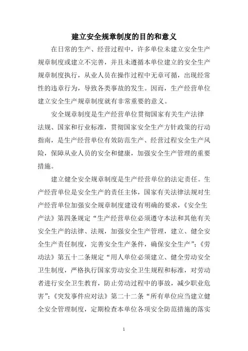 建立安全规章制度的目的和意义