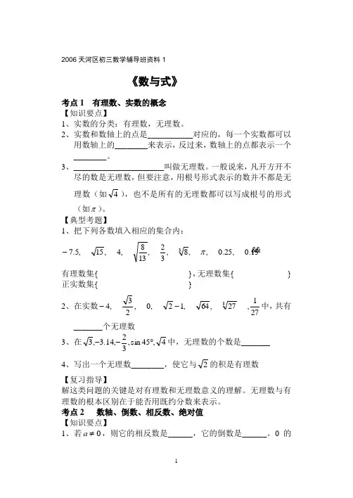 初三数学中考复习专题1 数与式