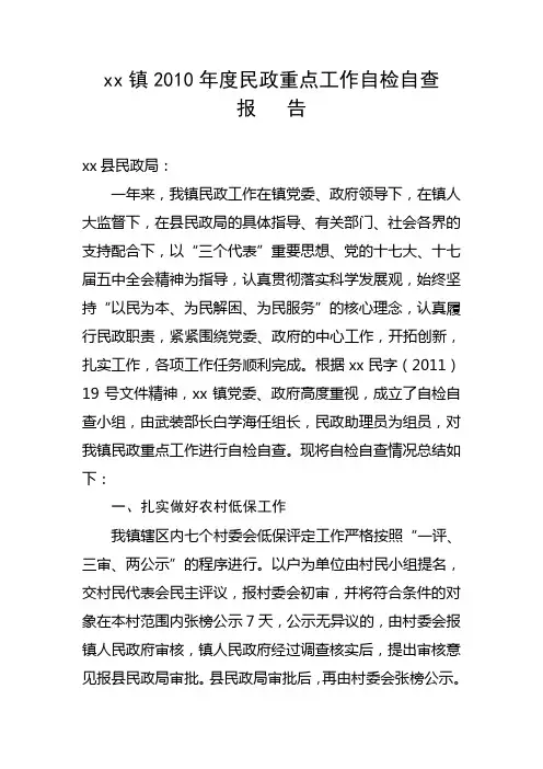 民政重点工作自检自查报告