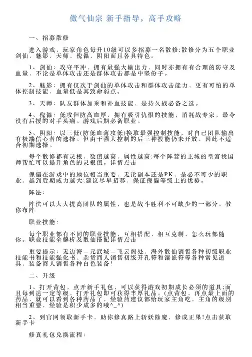 傲气仙宗新手指导,高手攻略
