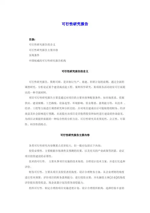 可行性研究报告(政府文件——发改委)