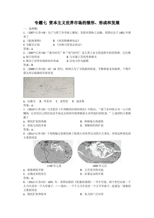 专题七 资本主义世界市场的雏形、形成和发展