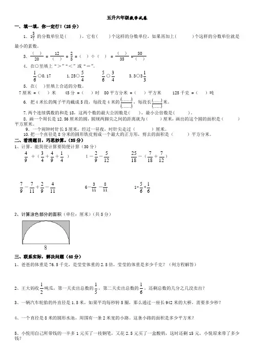 五升六年级数学试卷