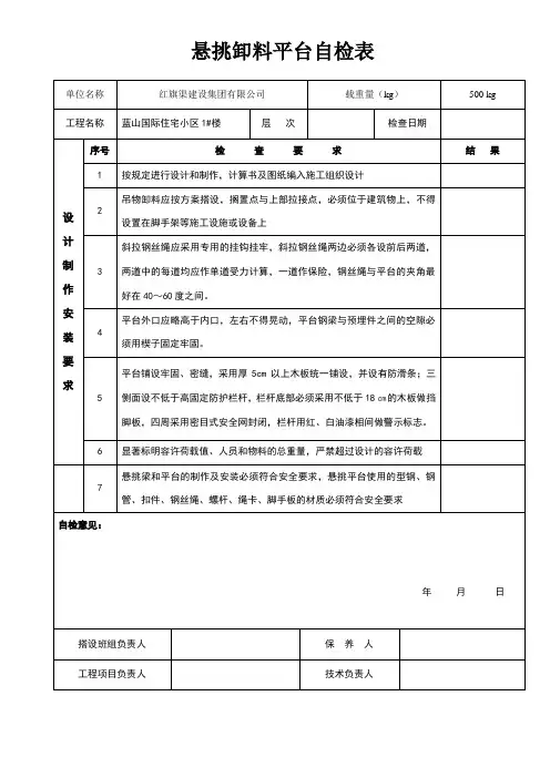 悬挑卸料平台检查、验收表