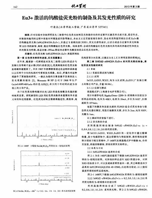 Eu3+激活的钨酸盐荧光粉的制备及其发光性质的研究