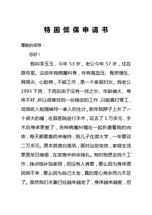 特困低保申请书