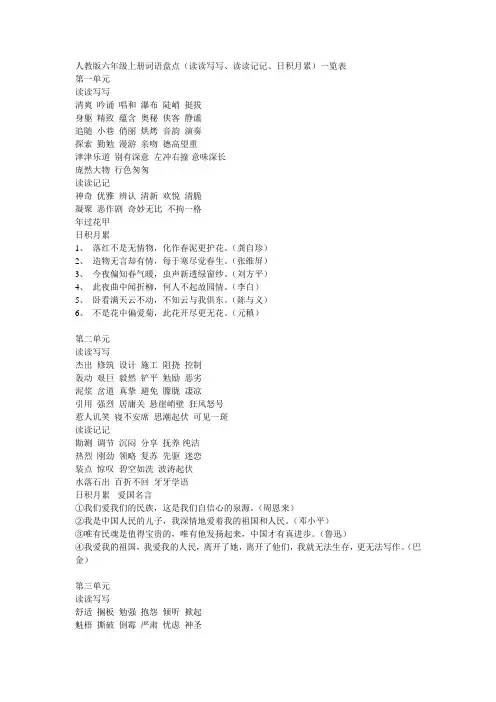 人教版六年级上册词语盘点(读读写写、读读记记、日积月累)一览表