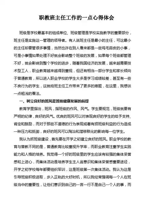 职教班主任工作的一点心得体会