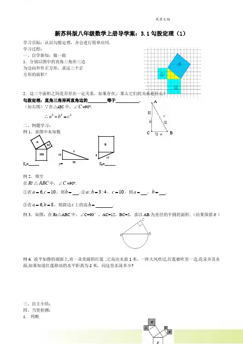 新苏科版八年级数学上册导学案：3.1勾股定理(1)