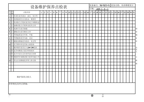 设备维护保养点检表