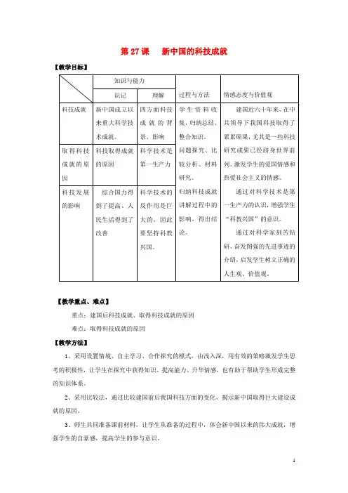 2015-2016学年高中历史 第六单元 第27课 新中国的科技成就教案 岳麓版必修3