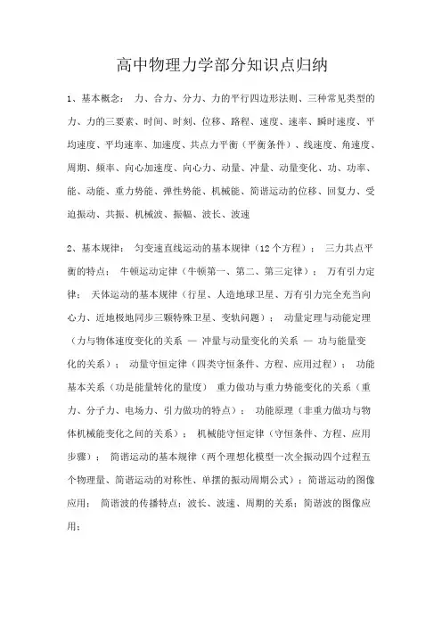 高中物理力学部分知识点归纳