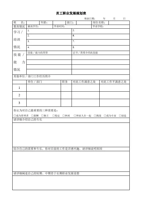 员工职业发展规划表 2
