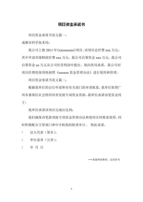 项目资金承诺书
