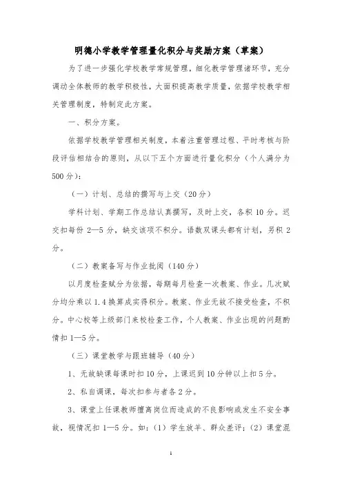 教学管理量化积分与奖励方案