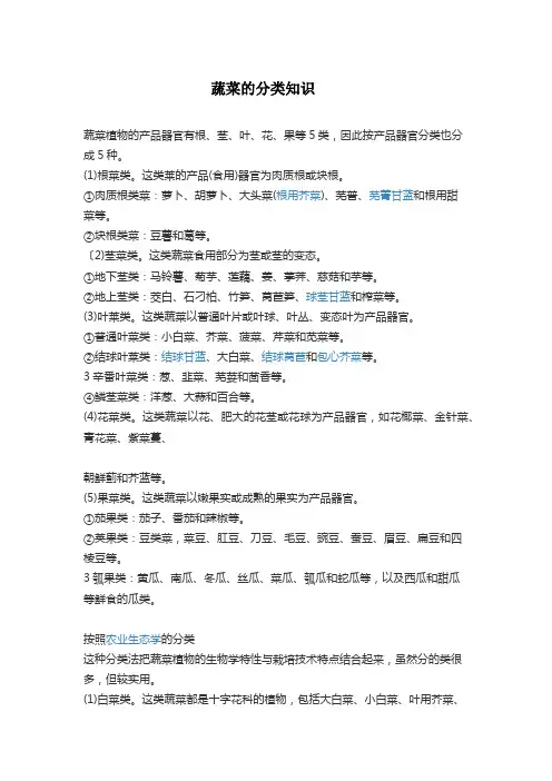 各种蔬菜分类知识
