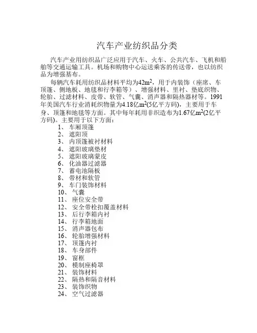 汽车产业纺织品分类