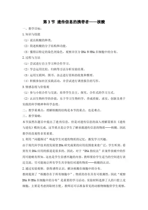 【高中生物】【人教版】高一生物必修一教案：遗传信息的携带者―核酸