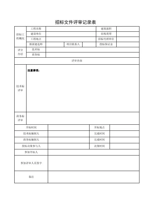 招标文件评审记录表