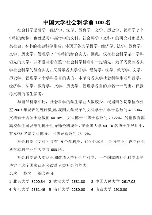 中国大学社会科学排名