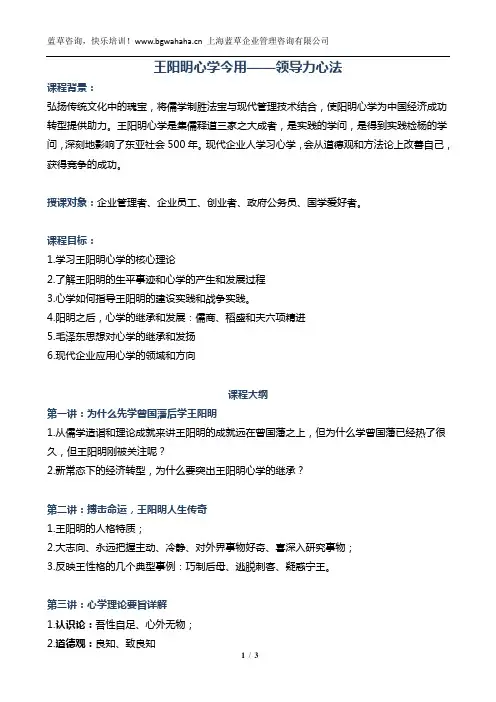 《王阳明心学今用 领导力心法》