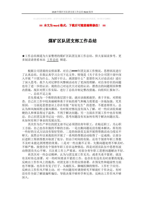 2019年煤矿区队团支部工作总结word版本 (2页)
