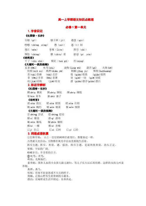 高一上学期语文知识点梳理