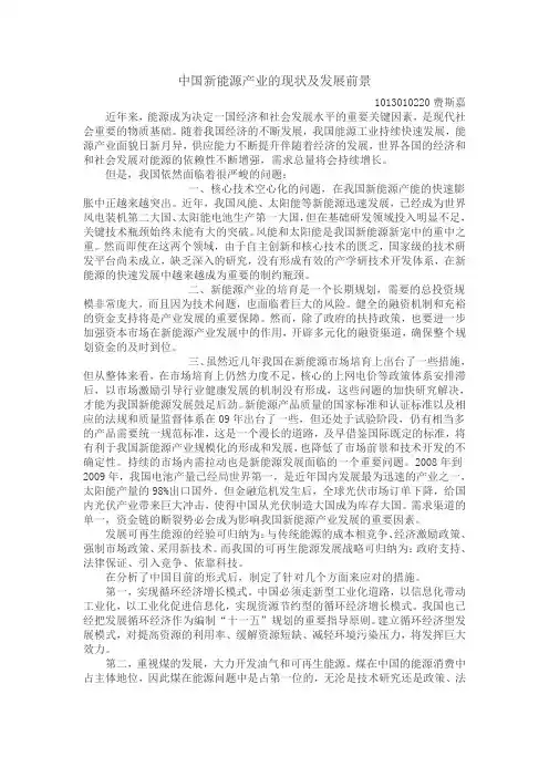 中国新能源产业的现状及发展前景