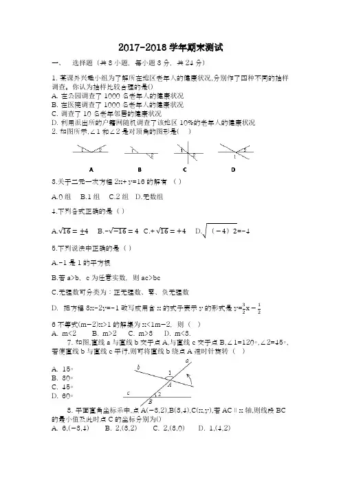 2017-2018学年度新人教版初中数学七年级下册期末考试模拟试题9-精品试卷