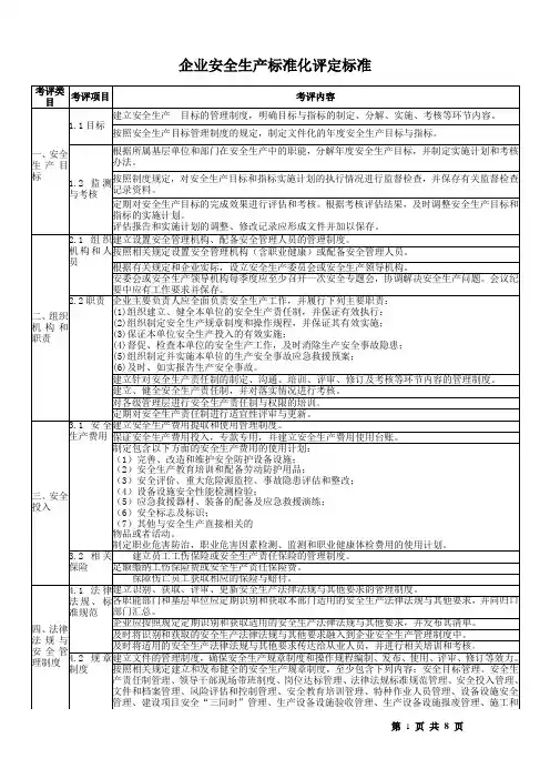 企业安全生产标准化评定标准