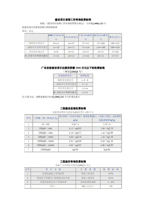 广东省建设项目前期工作咨询收费