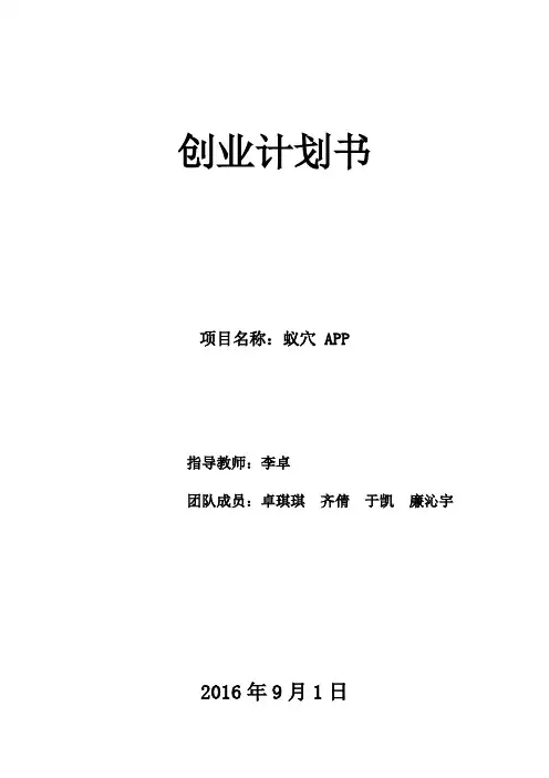 蚁穴APP创业计划书