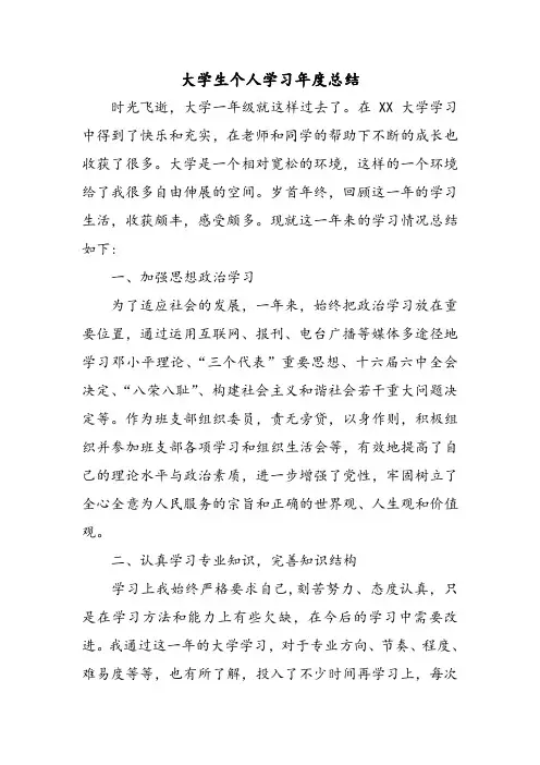 大学生个人学习年度总结