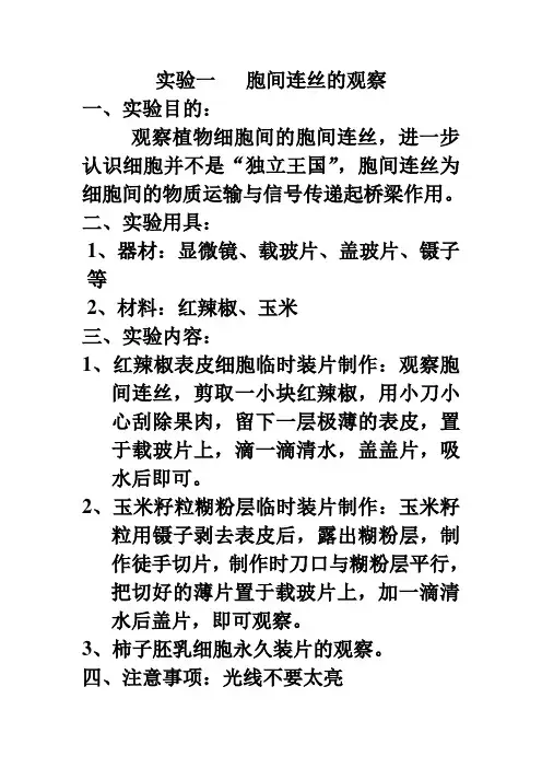 胞间连丝的观察要点