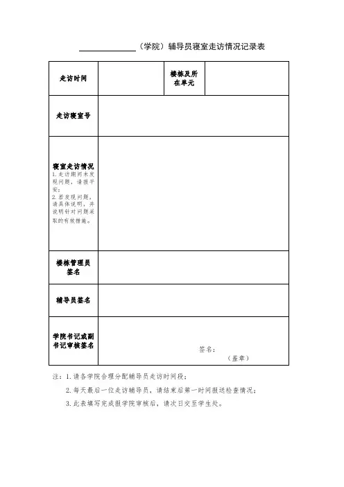 辅导员寝室走访情况记录表