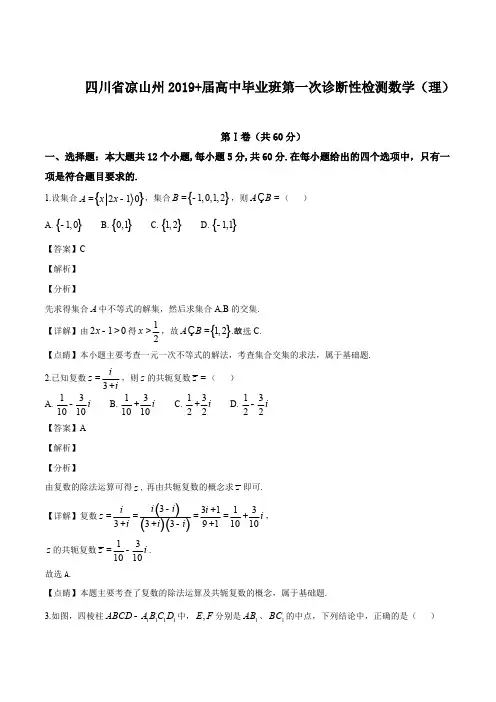 四川省凉山州2019 届高三第一次诊断性检测数学(理)试题(精编含解析)