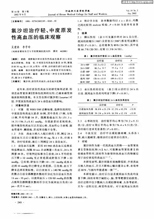 氯沙坦治疗轻、中度原发性高血压的临床观察