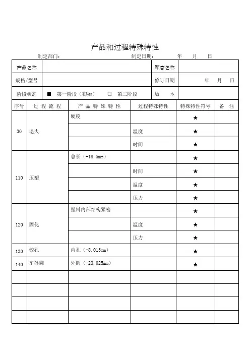 产品和过程特殊特性
