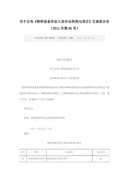 特种设备作业人员种类及项目