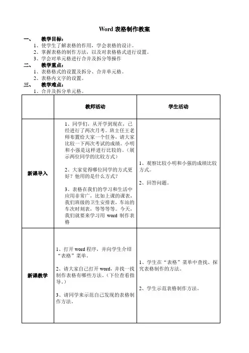 Word表格制作教案