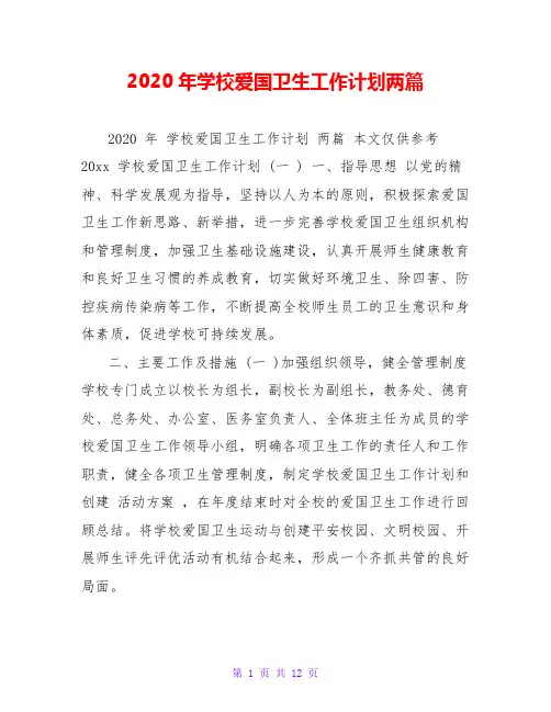 2020年学校爱国卫生工作计划两篇