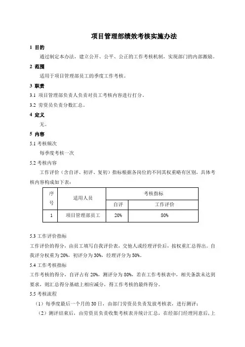 项目管理部绩效考核实施办法