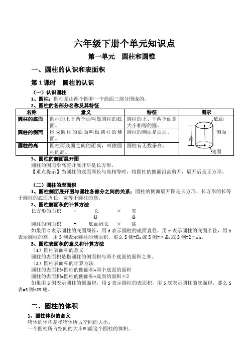 北京课改版六年级下册各单元知识点